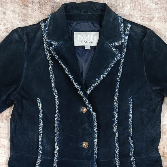 Wilsons Leather Vintage Blue Long Boho Suede Leather Coat Womdns Medium - Picture 3 of 13